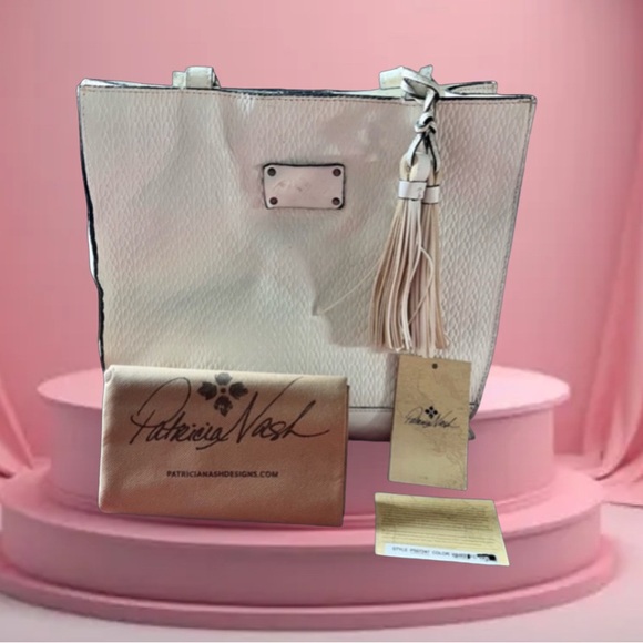 Patricia Nash White Toscano Twisted Woven Embossed Handbag. - Picture 2 of 16